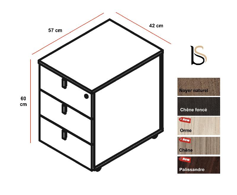Caisson mobile pour bureau Lithos - Dellarovere - Noyer, 3 tiroirs, Oui_0