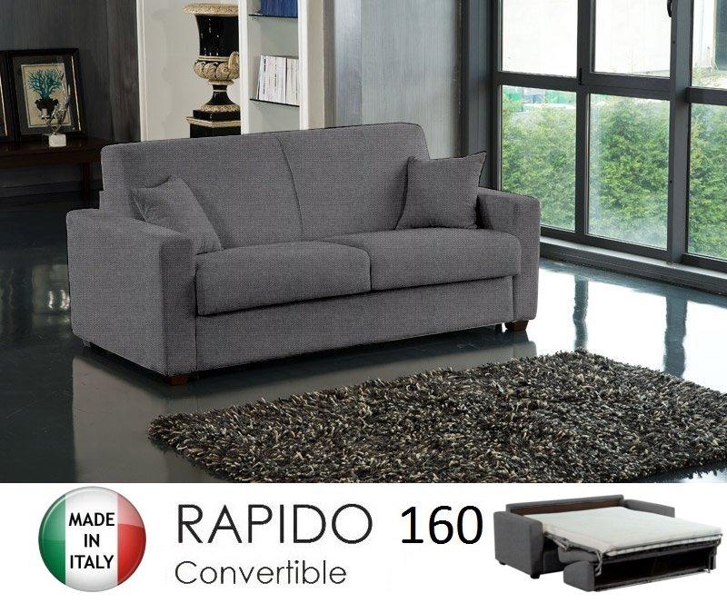 Canapé-lit 3-4 places Dreamer convertible express 160x197 cm - Tweed gris graphite - Matelas 16 cm - Fabrication italienne_0