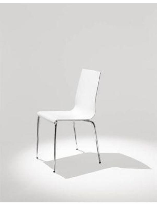 Chaise de restaurant Elyna en technopolymère - coque blanche ou ivoire - châssis rond verni aluminium ou chromé_0