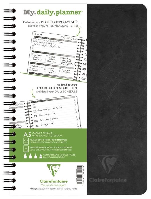 Clairefontaine Lot de 5 Carnet Age Bag My.Daily.Planner A5, 250p./125 feuilles 90 g/m² reliure intégrale, couv. Coloris noir - 3329687823915_0
