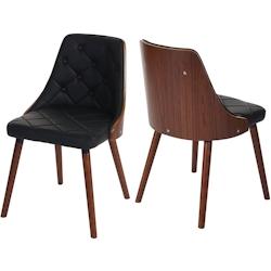 Décoshop26 - Lot de 2 chaises de salle à manger capitonné design chic en bois noyer et assise en synthétique noir CDS04467 - noir 3000647269607_0