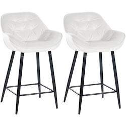 Décoshop26 - Lot de 2 tabourets de bar chaises hautes assise effet capitonnée en velours blanc crème et métal noir 10_0004151 - blanc 3000251958928_0