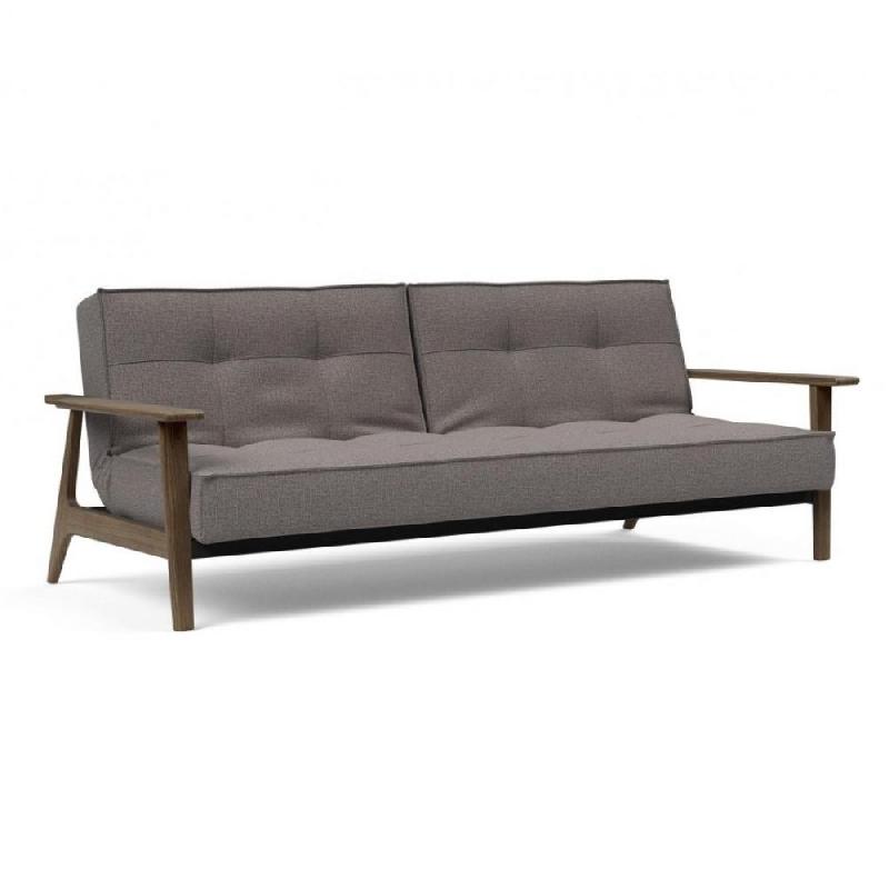 Innovation Living - Canapé lit design Splitback Frej convertible 115x210 cm - Chêne fumé et tissu Mixed Dance Grey_0