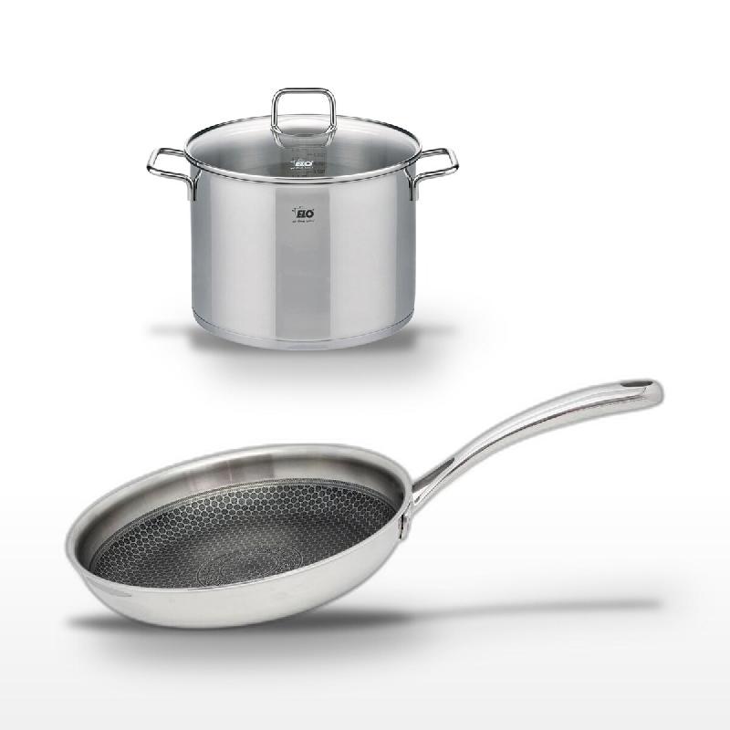 Lot Poêle 24 cm et Faitout 26 cm Elo Relief Evolution - gris inox 3176239956399_0