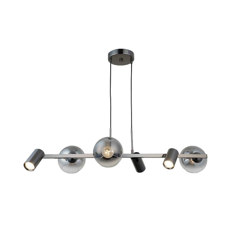 LUCEA SUSPENSION ZERDE 3+3, NOIR-CHROME, À 6 LAMPES