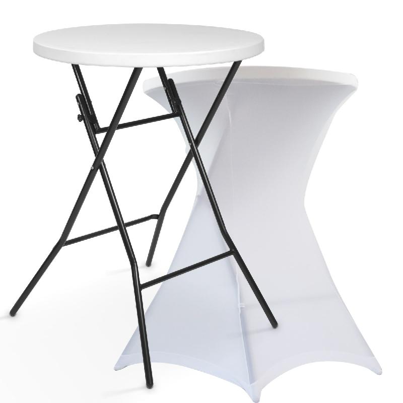 Mange-debout pliant - housse blanche lavable - plateau 80 cm - usage professionnel_0