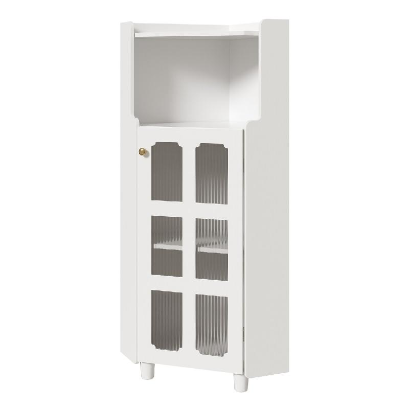 Merax meuble d'angle LED avec app, porte vitrée et étagère ouverte, 63.5 x 34.5 x 124 cm, blanc - blanc N656P350870W_0