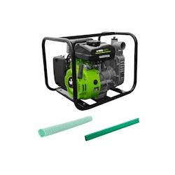 Motopompe thermique 105 Cm3 4T 3CV Innondations Kit complet + 2x10m de Tuyau 1.5
