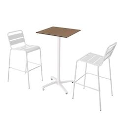 Oviala Business Ensemble table stratifié haute taupe et 2 chaises hautes blanc - blanc 110581_0