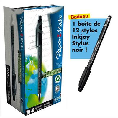 PACK DE 30+6 STYLOS A BILLE RETRACTABLE FLEXGRIP NOIR + 1 BOITE DE 12 INKJOY STYLUS NOIR OFFERTE