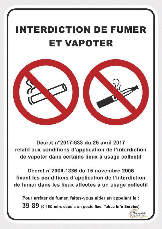 PANNEAU AUTOCOLLANT INTERDICTION DE FUMER ET VAPOTER - FORMAT PORTRAIT A4