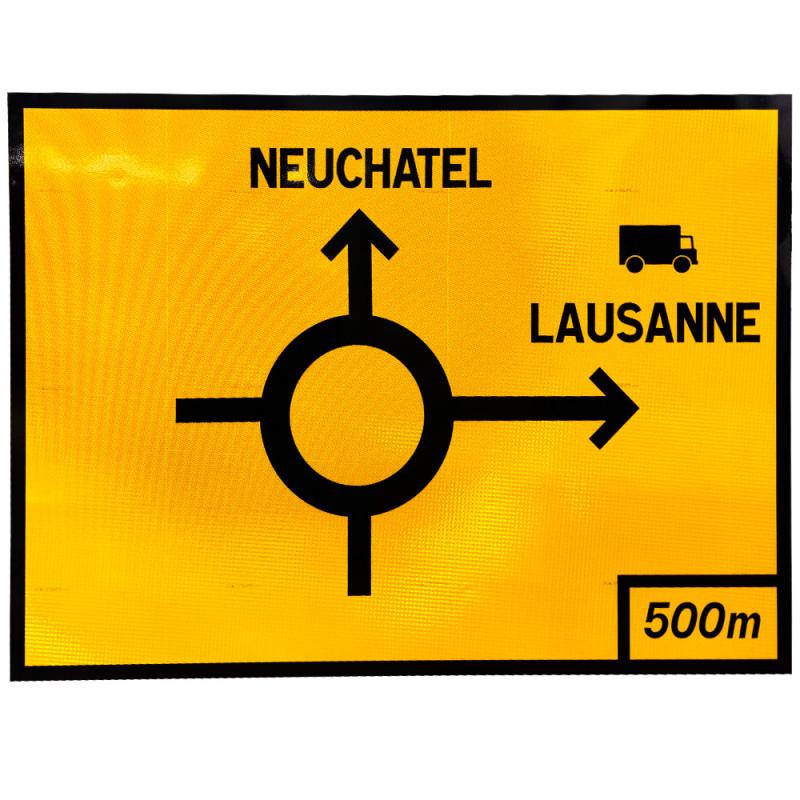 Panneau de voirie temporaire KD42D - Déviation avec mention de la ville - WP Signalisation_0