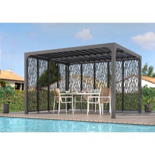 PERGOLA BIOCLIMATIQUE AVEC 9 PANNEAUX MOUCHARABIEH ALU GRIS - 3,60X3,00 M - 10,80 M2 HABRITA