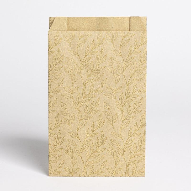 Pochettes cadeaux kraft lisse Feuilles d'or 12x4,5x20cm - par 150_0
