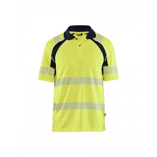 POLO DE TRAVAIL HAUTE VISIBILITÉ ANTI-UV 3595 - JAUNE FLUO ET BLEU MARINE - M BLAKLADER