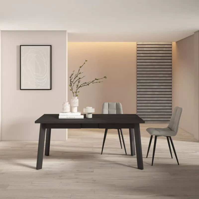 SKRAUT HOME - TABLE À MANGER, MEUBLE SALLE À MANGER, 168X90X74CM, POUR 8 PERSONNES, PIEDS EN BOIS, NOIR