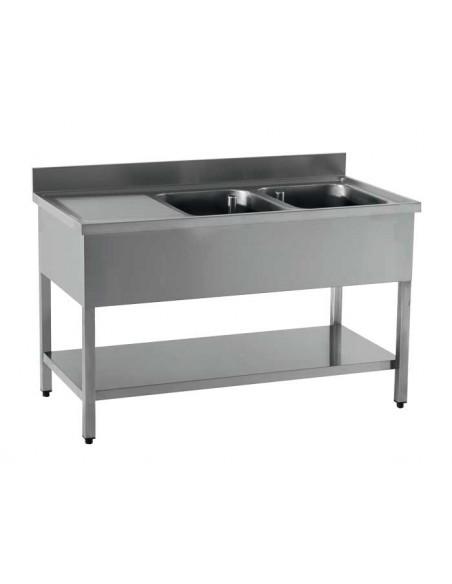 Table inox neutre - 2 bacs + égouttoir - Référence: TL2E14_0