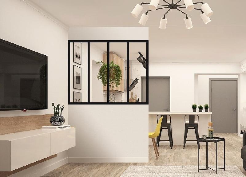 Verrière d'Intérieur Aluminium 4 Vitrages Transparents Haut de Gamme Haut 1230 x Large 1390 mm Noir RAL 9005 Style Atelier Référence: Verrière 4V Trans 1.23 x 1.39_0