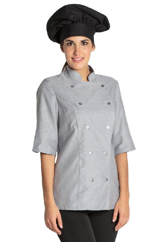 VESTE GRISE DE CUISINE MANCHES 3/4 LADY CHEF LOOK