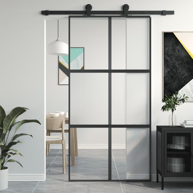 Vidaxl porte coulissante noir 102,5x205 cm verre trempé aluminium 155212_0