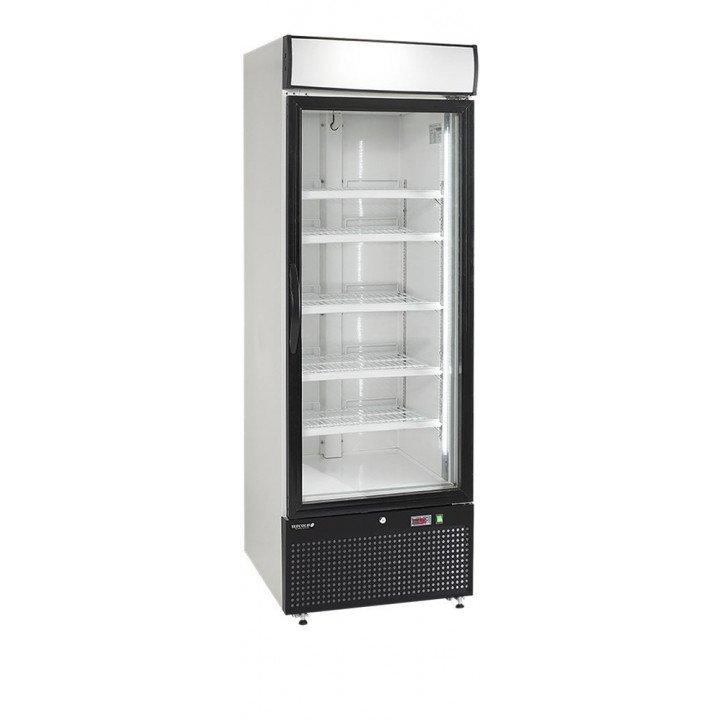 Vitrine ventilée négative 412 Litres, 1 porte vitrée battante, blanche, noire, avec bandeau lumineux, sur roulettes, 850 W, 220_0