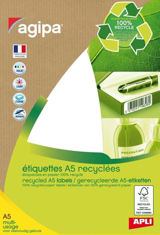 420 étiquettes blanches recyclées, format 19 x 38 mm (14 feuilles A5 / cdt) - 3270241012453_0