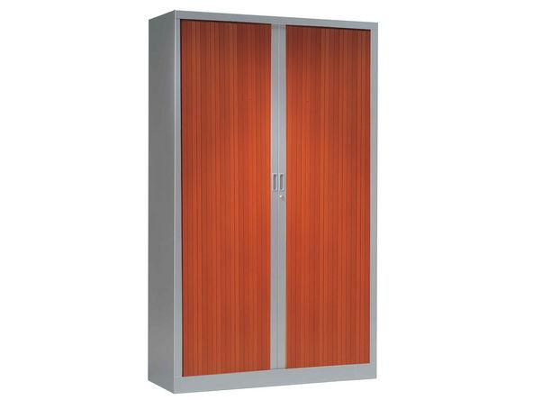 Armoire haute à rideaux bois - monobloc - 1000 x 430 x 1980 mm - gris aluminium et merisier_0