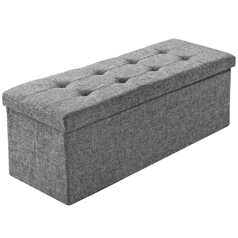 Banc coffre de rangement pliable en tissu gris clair - 110x38x38 cm - Helloshop26 2208146_0