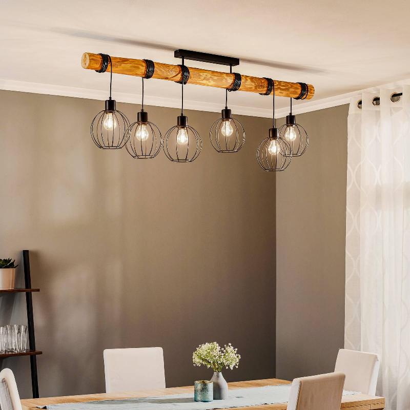 BRITOP PLAFONNIER KAROU, À 6 LAMPES, PIN, BRUN
