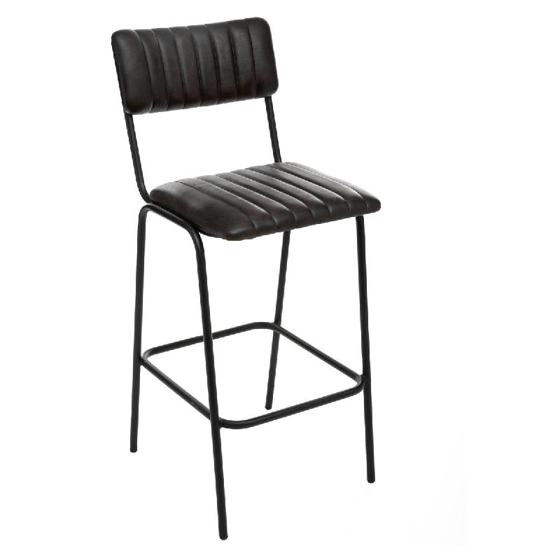 Chaise de bar en cuir rétro - noir - style vintage et industriel - usage professionnel_0