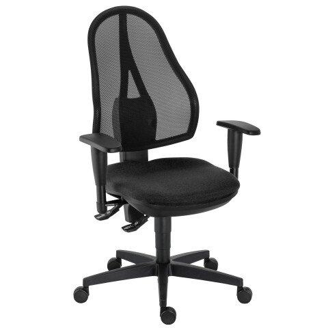 CHAISE DE BUREAU HOLLY TISSU ET MAILLE NOIR - DOSSIER HAUT ACCOUDOIRS - MÉCANISME CONTACT PERMANENT - PIEDS NOIR