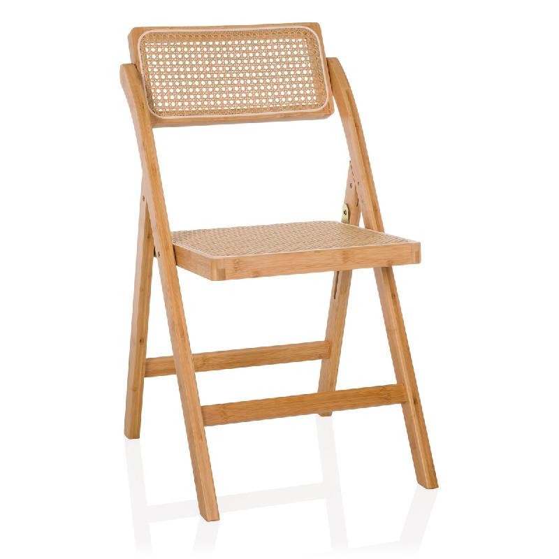 Chaise pliante / chaise de salle à manger TUDELA BAMBOO bambou / rotin brun hjh LIVING - marron Bambou 927005_0