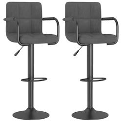 Décoshop26 - Lot de 2 tabourets de bar chaises hautes avec dossier et accoudoirs en velours gris foncé et acier DEC029718 - gris 3000257520013_0