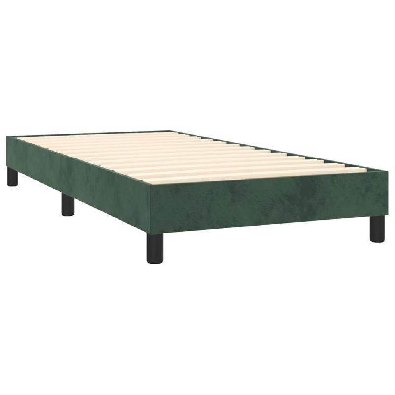 Décoshop26 - Sommier à lattes sur pieds cadre de lit 90x190 cm tissu velours vert foncé TDL0206875 - 3001001732690_0