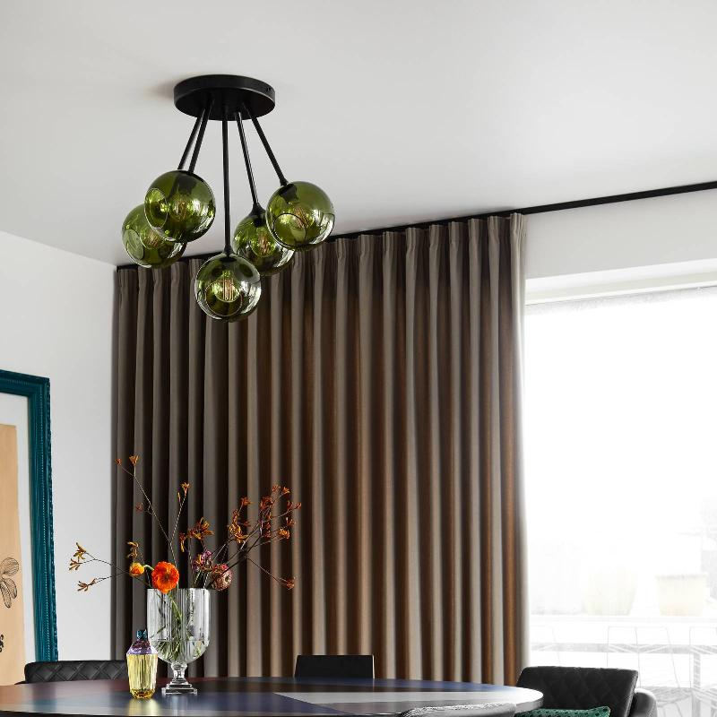 DESIGN BY US PLAFONNIER BALLROOM MOLECULE, VERT, VERRE, À 5 LAMPES