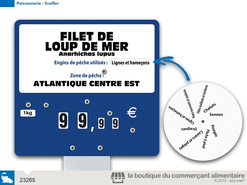 ÉTIQUETTE BLEUE TRAD'ETIQ  POISSON XL À  TEXTE À  ROUES ET À  PIQUE