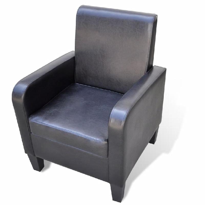 Helloshop26 - Fauteuil chaise siège lounge design club sofa salon cuir synthétique noir 1102057/3 - noir Bois massif 3000140351304_0