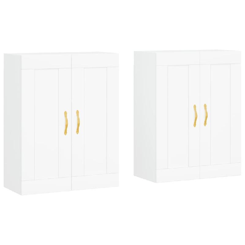 Helloshop26 - Lot de 2 armoires murales blanches design pratique espace rangement 69,5 x 34 x 90 cm en bois blanc 02_0055497 - blanc Bois massif 30002_0
