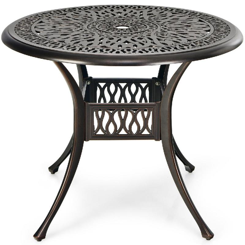 Helloshop26 - Table de patio ronde 91 x 72 cm à manger avec trou pour parasol et design élégant en aluminium noir 20_0018343 - noir aluminium 30002_0