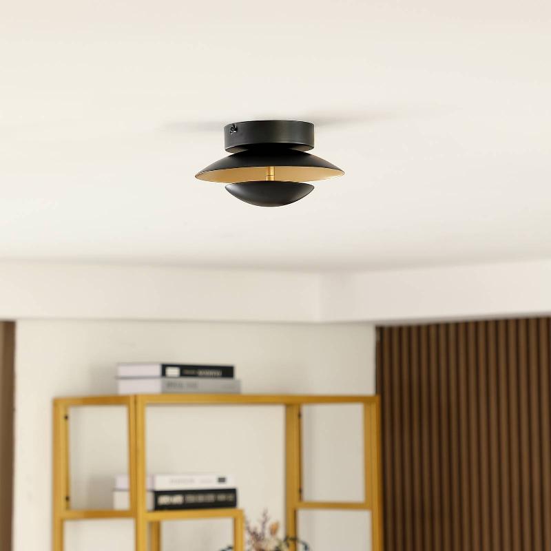 LINDBY PLAFONNIER LED TIAMA, MÉTAL, NOIR/OR, Ø 20 CM