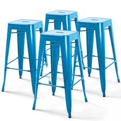 Oviala Business Lot de 4 tabourets de bar acier bleu brillant - bleu acier 106695_0