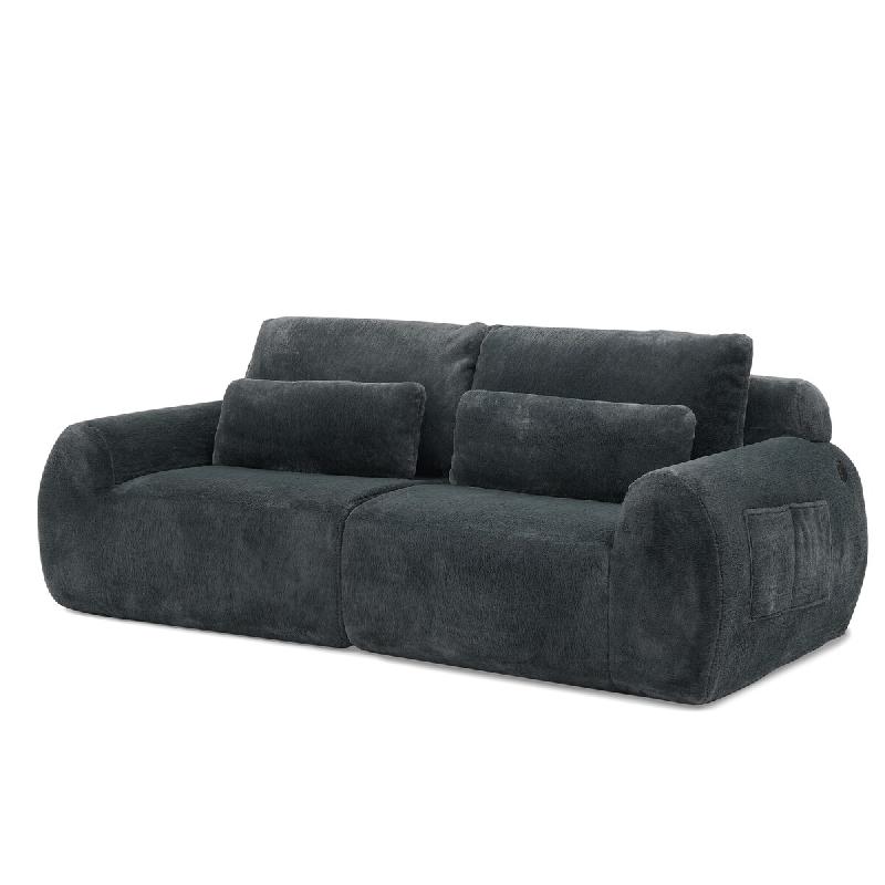 Merax Canapé 2 places avec port de chargement USB et poche latérale, mousse à haut rebond, velours, gris - gris W3358S00081_0