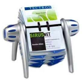 PORTE-CARTES DE VISITE ROTATIF VISIFIX FLIP CONTENANCE 400 CARTES COULEUR BLEU ET ARGENT -