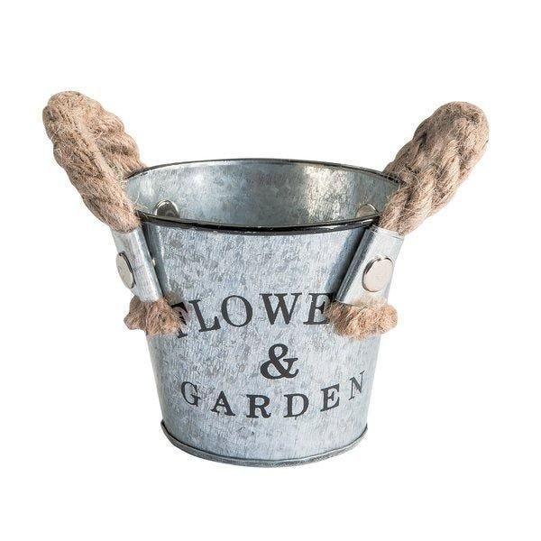 Seau en métal gris avec poignées en jute - D.8 x H7cm - FLOWERS & GARDEN_0