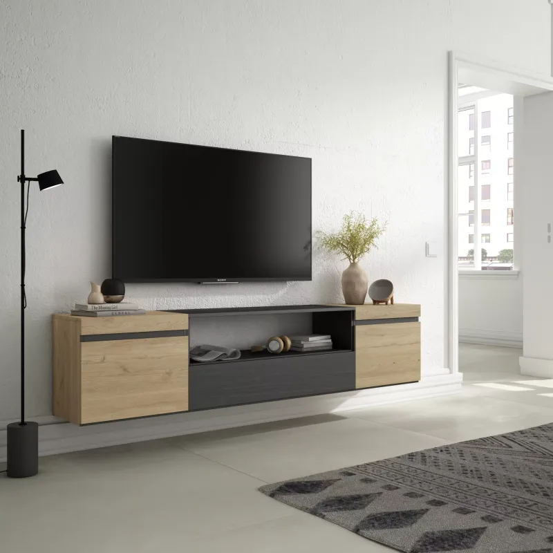 SKRAUT HOME - MEUBLE TV, BANC TéLé, 200X35X45CM, POUR LES TV JUSQU'à 80