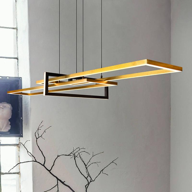 TRIO LIGHTING SUSPENSION LED SALINAS, COULEUR LAITON, MÉTAL, LONGUEUR 110 CM