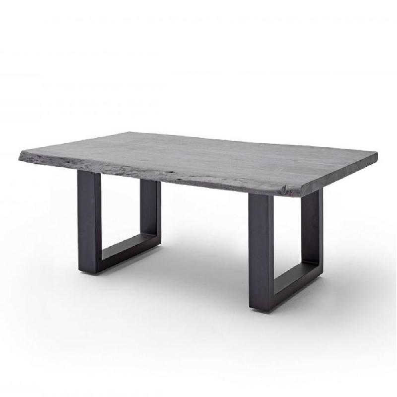 Table basse Claren - plateau 110 cm en acacia laqué gris - piétement en U laqué anthracite_0