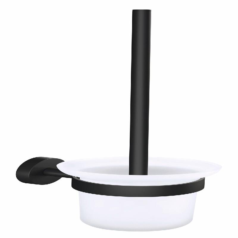Tesa MOON BLACK Ensemble WC Support et Brosse WC, Noir Mat, Verre Satiné - Salles de Bains Modernes et Style Industriel - Sans Perçage - 379 mm x 11_0