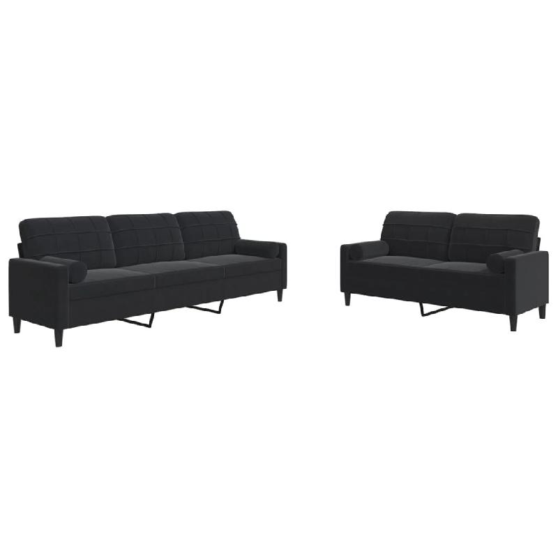 VidaXL Ensemble de canapés 2pcs et coussins et traversins noir velours Modèle Cormelis - 3278496_0