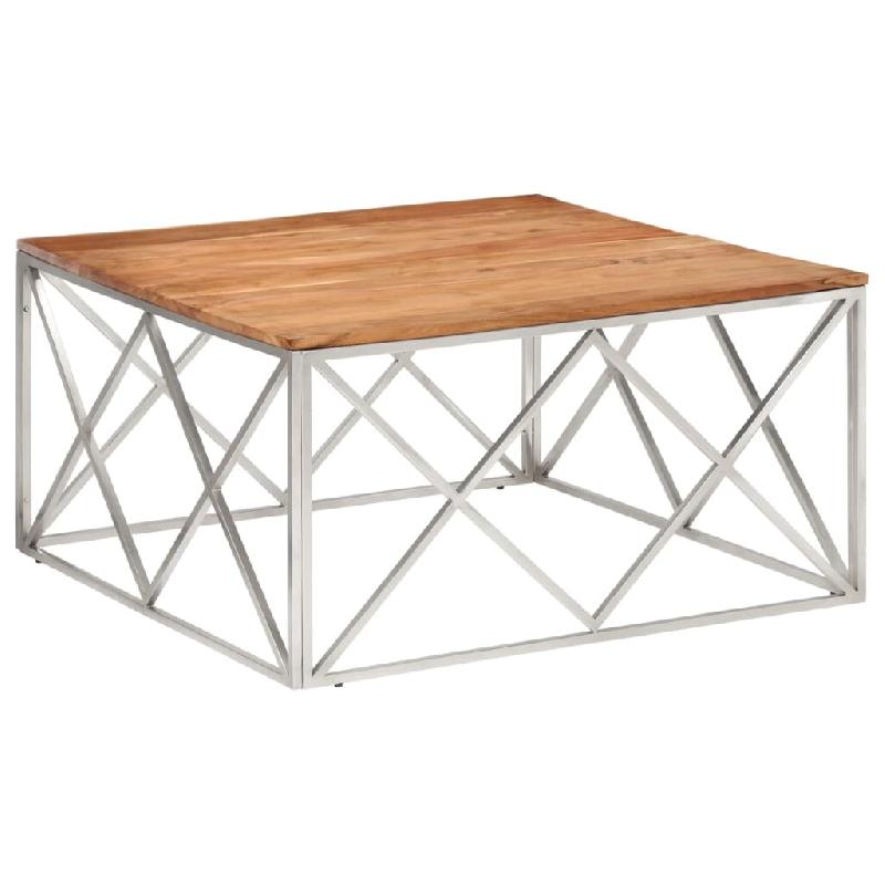 VidaXL Table basse argenté acier inoxydable et bois massif d'acacia Modèle Majesté Pro - 349983_0